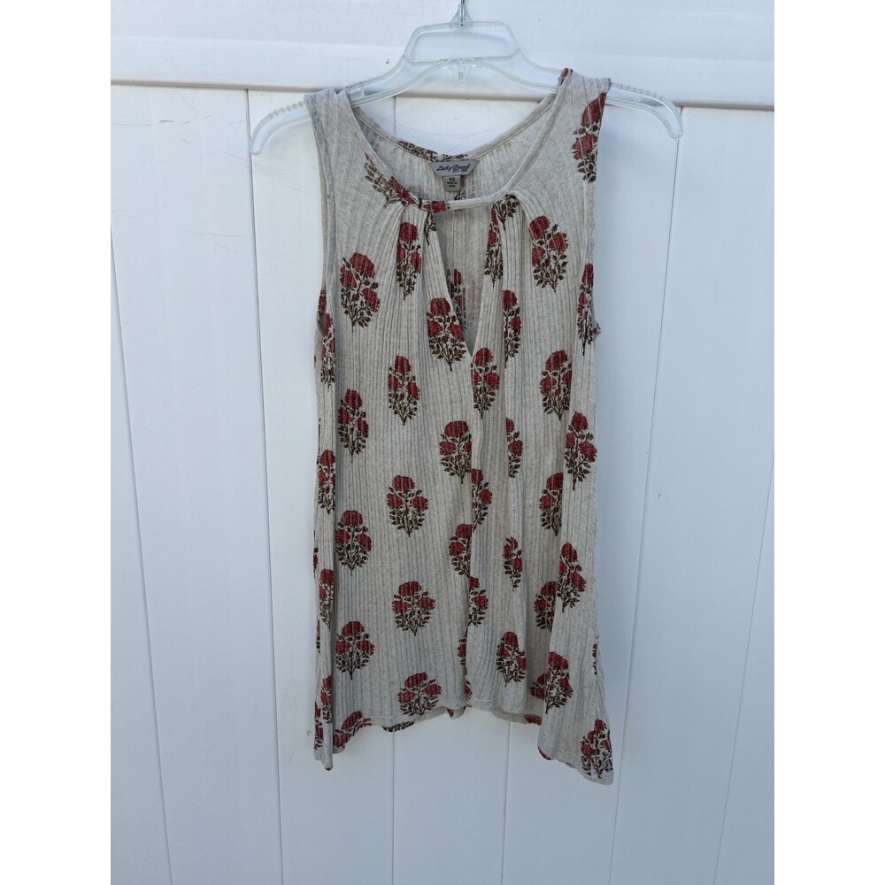 Lucky Brand Floral Tank Ribbed Beige Size XS Boho Linen Blend Tunic